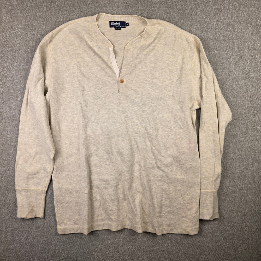 Polo Ralph Lauren Vintage Henley Shirt Mens XL Cream Long Sleeve Made in USA